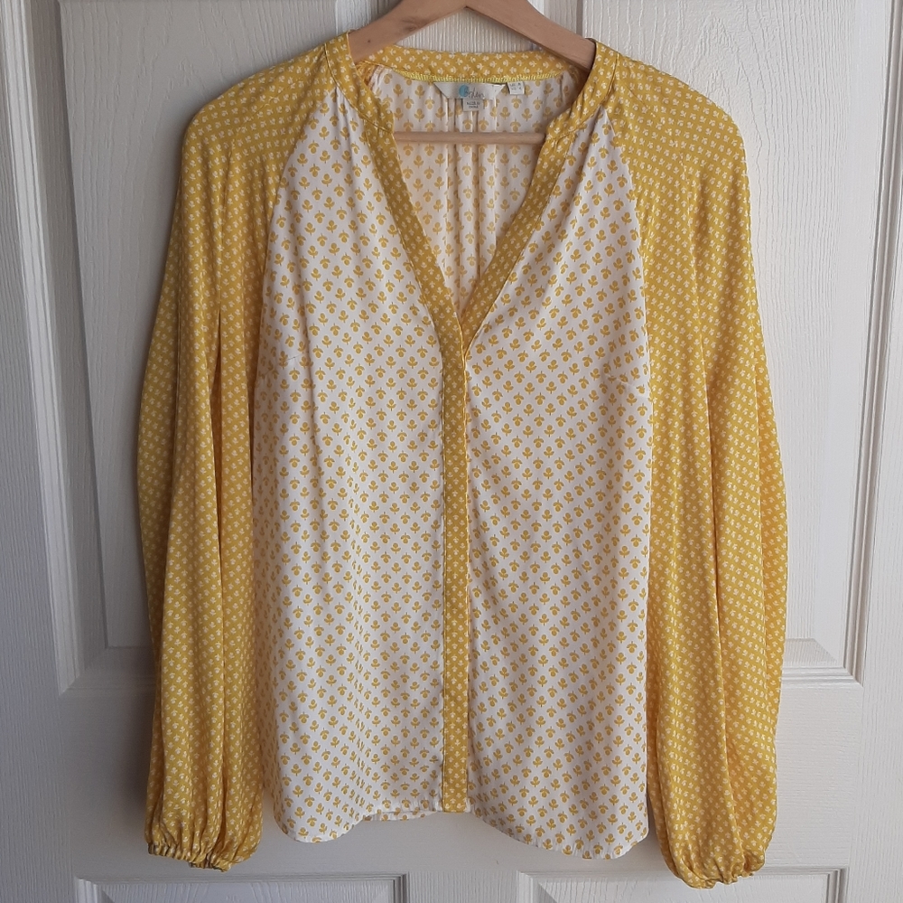 Boden Mustard Yellow Floral Harriet Blouse Size 4